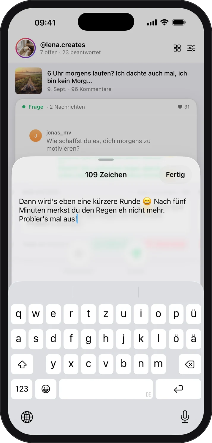 Ein Antwortvorschlag wird vor dem Senden angepasst